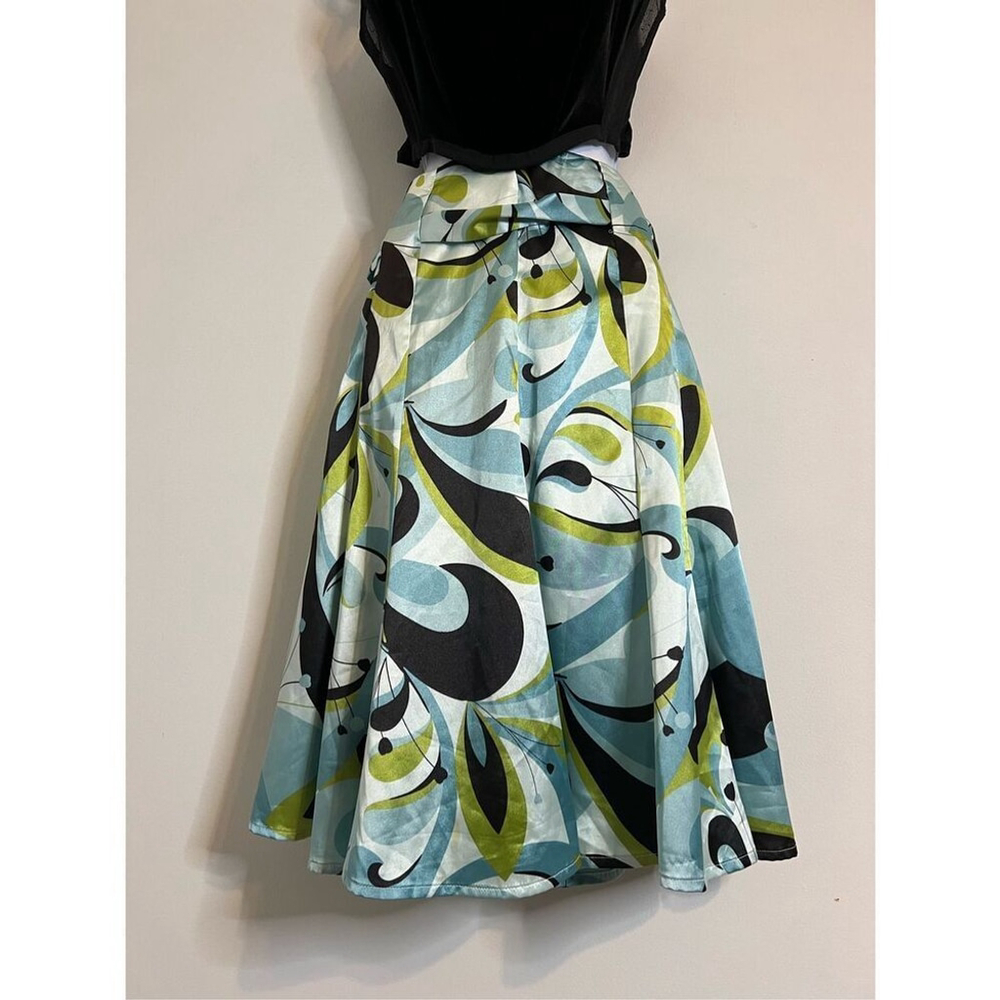 Groovy Fun Artsy Y2K Midi Abstract Blue/Green Skirt SMALL